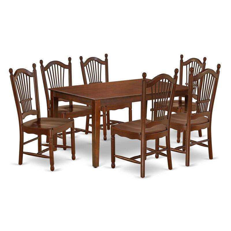 HomeStock 7-Pc Rectangle Mahogany Finish Solid Wood Top Dining Table with 6-Chairs