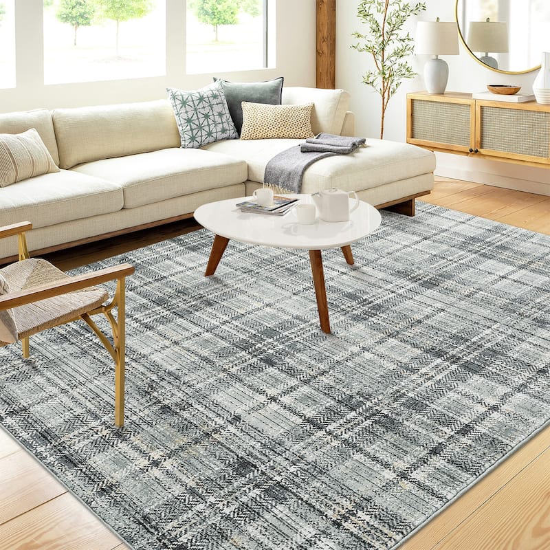 Garvee Earthy Plaid Soft Low Pile Foldable Area Rug