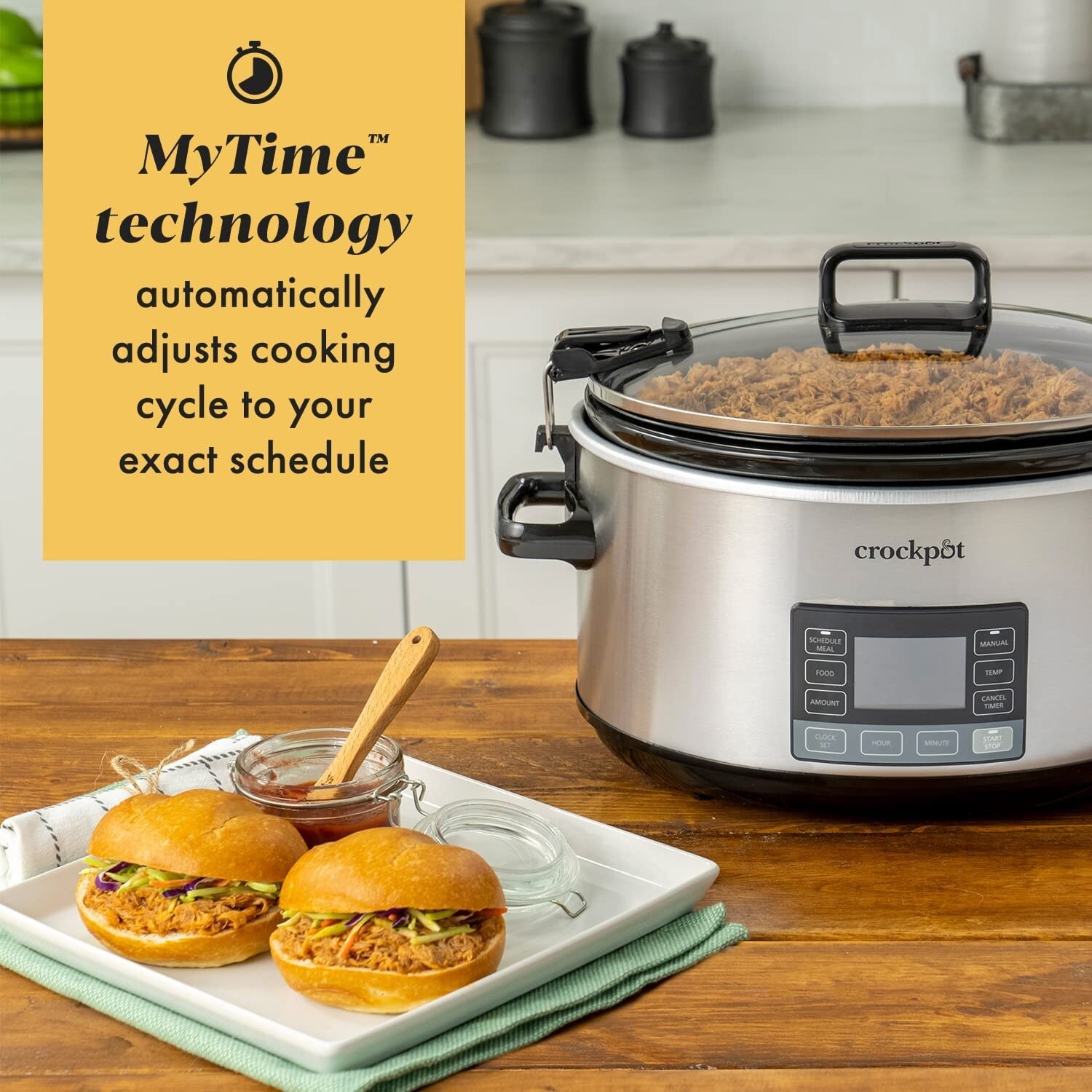 Portable 7 Quart Slow Cooker with Locking Lid and Auto Adjust Cook