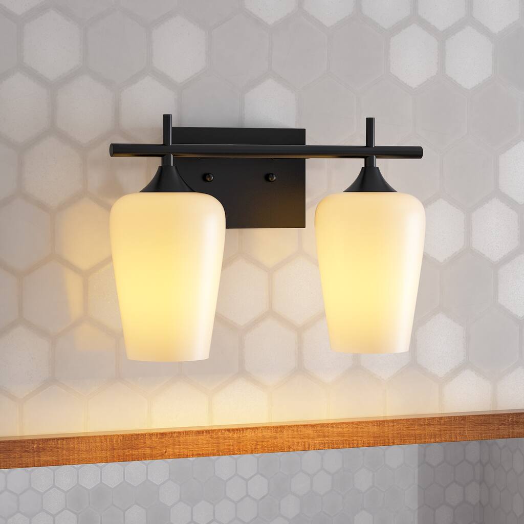 Modern 2-Light Bathroom Vanity Light Over the Mirror, White Glass Shade