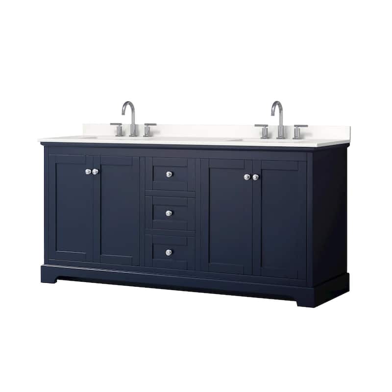 Wyndham Collection WCV232372D-QTZ-US3MXX Avery 72" Free Standing - Dark Blue / White Quartz Top / Polished Chrome
