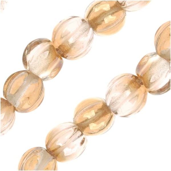 Czech Pressed Glass - Round Melon Beads 5mm Diameter 'Crystal Celsian' (50). Opens flyout.
