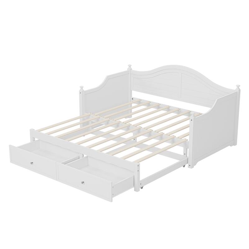Wooden Daybed with 2 Storage Drawers, Twin Size Storage Platform Bed - Twin Size Extendable Day-bed Pop-up Trundle Bed, Sofa Bed
