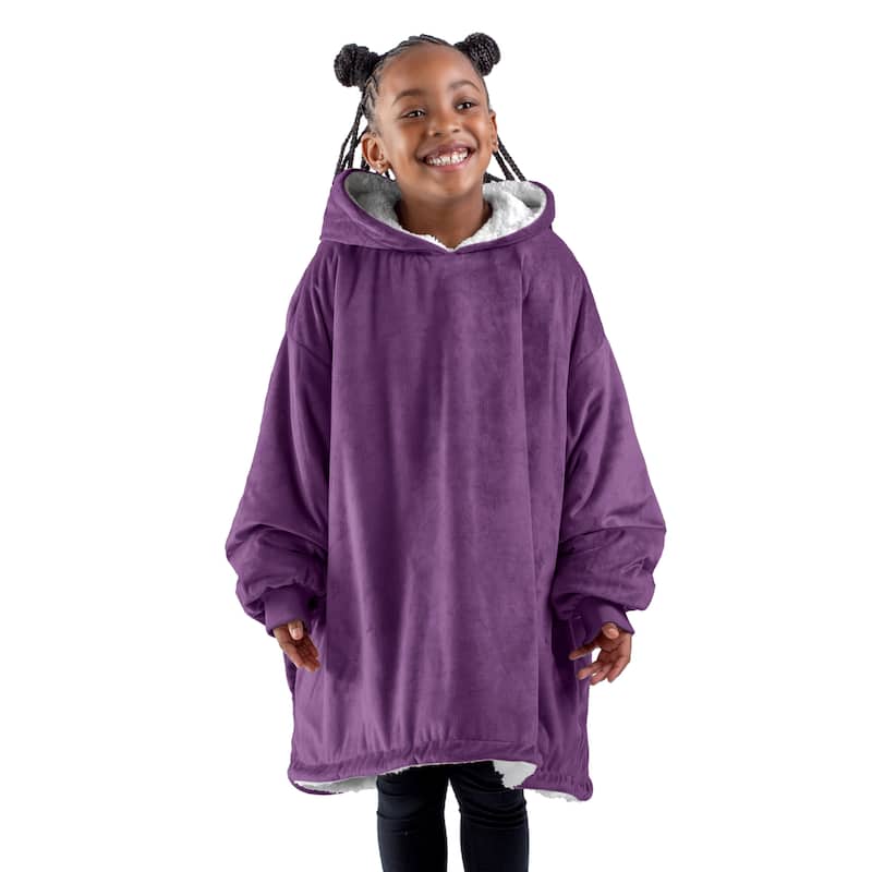 Bare Homey B-Cozy Oversized Sherpa Wearable Blanket - Youth - Plum