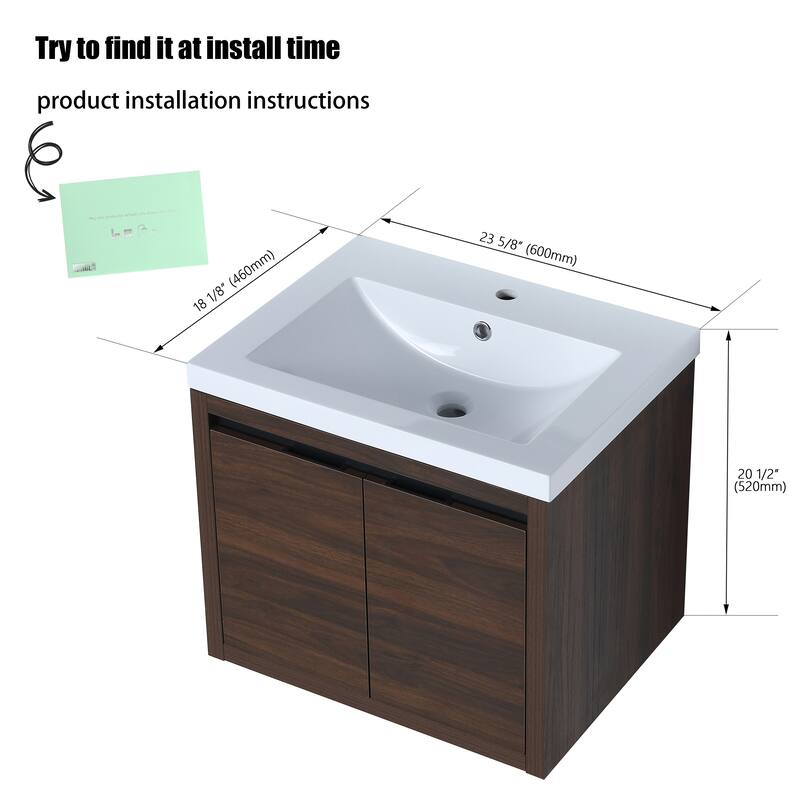 24" Floating Bathroom Vanity with Sink, Wall Mounted Bathroom Vanity with Soft Close Door