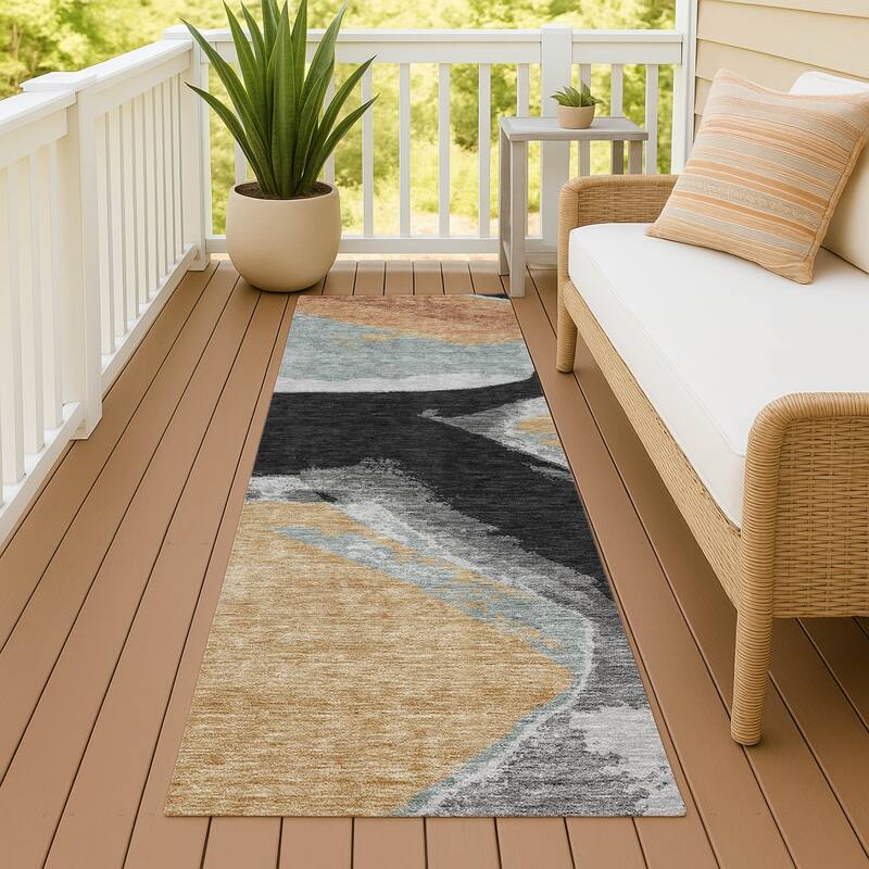 Machine Washable Indoor/ Outdoor Modern Cheney Chantille Rug - Black - 2'3" x 7'6"