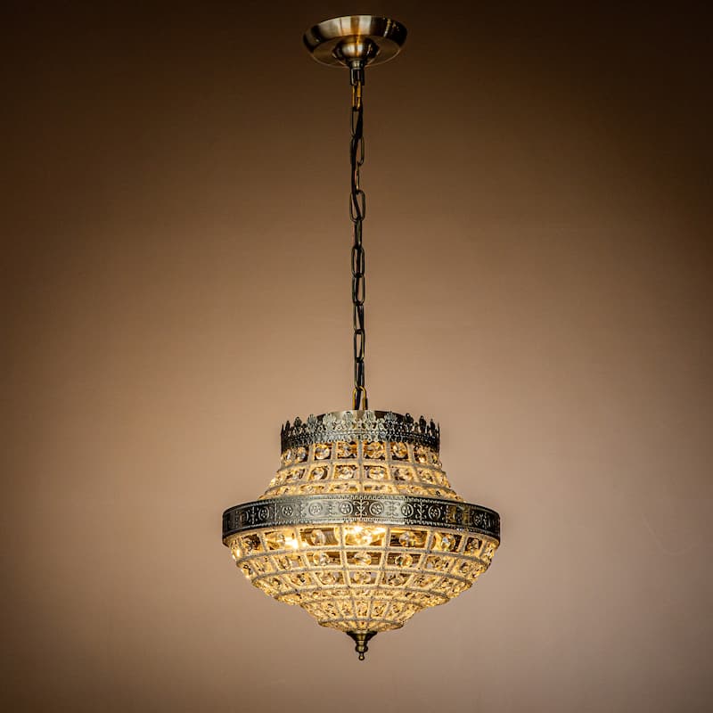3-Light Glam Empire Crystal Basket Chandelier in Antique Gold- OB - Antique Gold