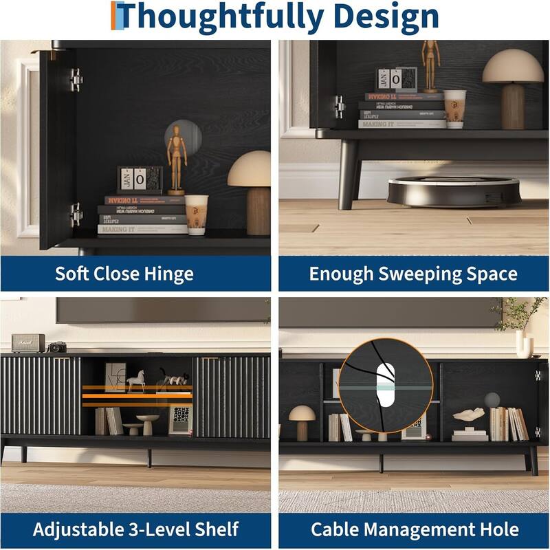 63" TV Stand Entertainment Center with Storage and Adjustable Shelf