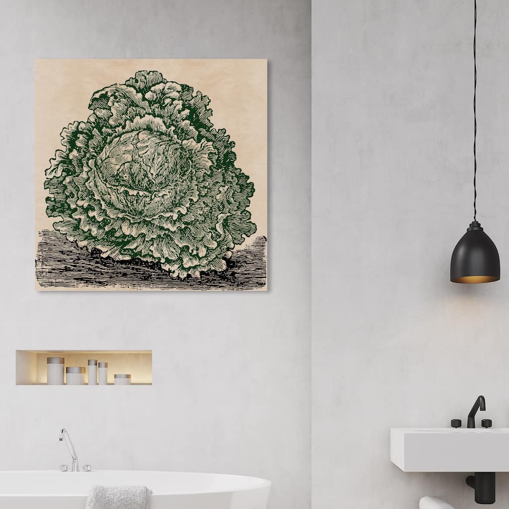Wynwood Studio 'Lettuce woodblock' Food and Cuisine Wall Art Canvas Print Vegetables - Green, Brown