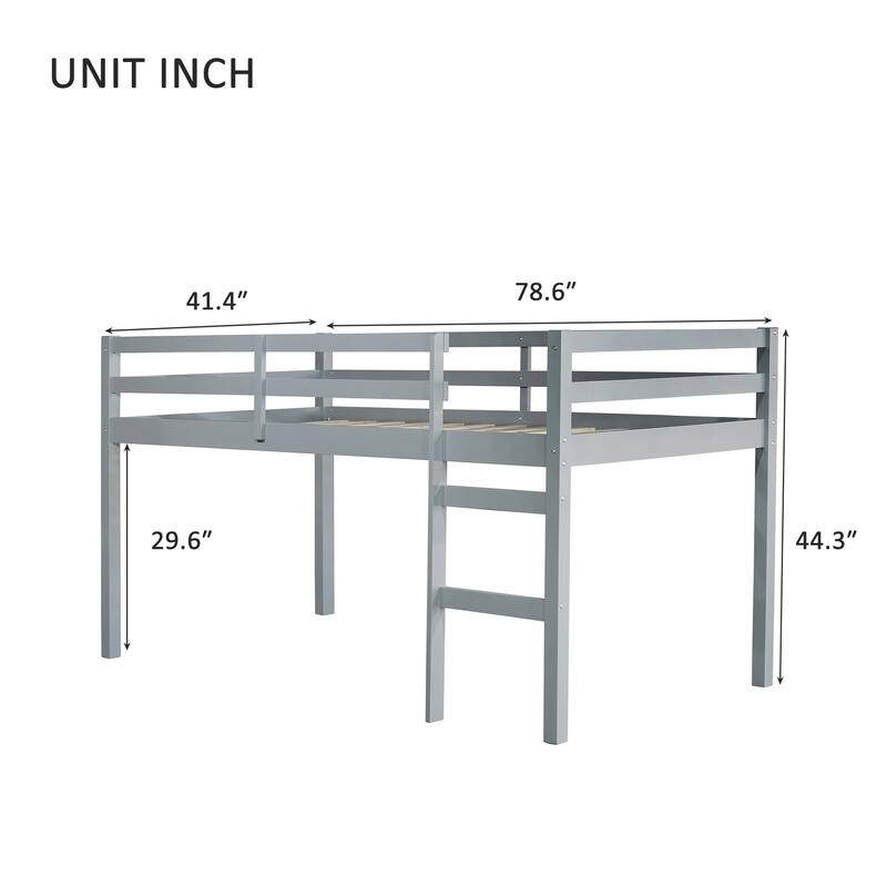 Solid Rubber Wooden Twin Loft Bed with Ladder