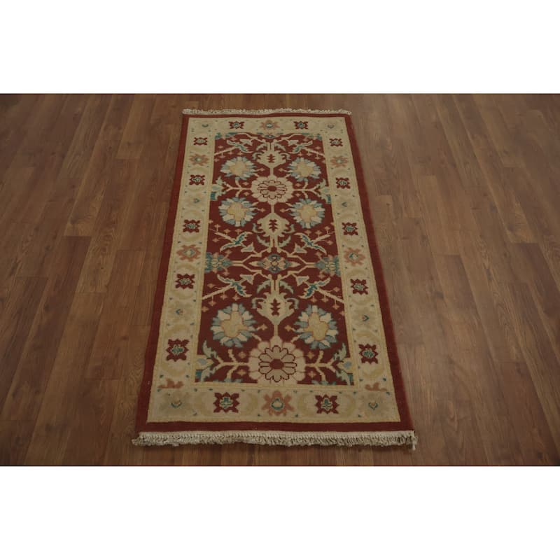 Hand Knotted Oriental 100% Wool Carpet Traditional All-Over Oranges & Rust Ziegler Area Rug - 3' 11'' X 2' 1''