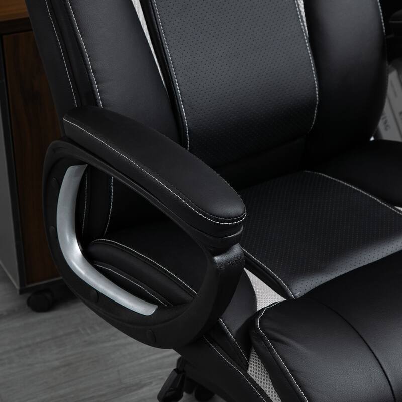 Black Ergonomic Office Chair with Mesh Back, PU Leather Accents, and Rocking Function - 26.25" W x 28" D x 44.25" - 47.25" H
