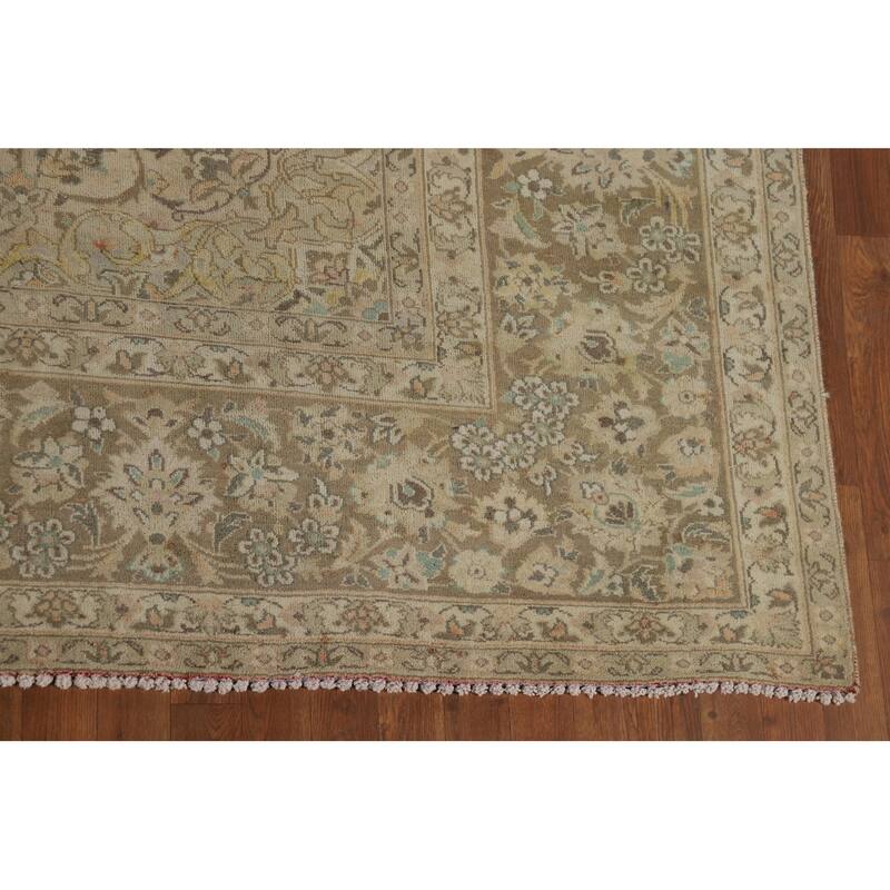 Distressed Kashan Vintage Persian Area Rug Hand-Knotted Wool Carpet - 9'8" x 13'0"
