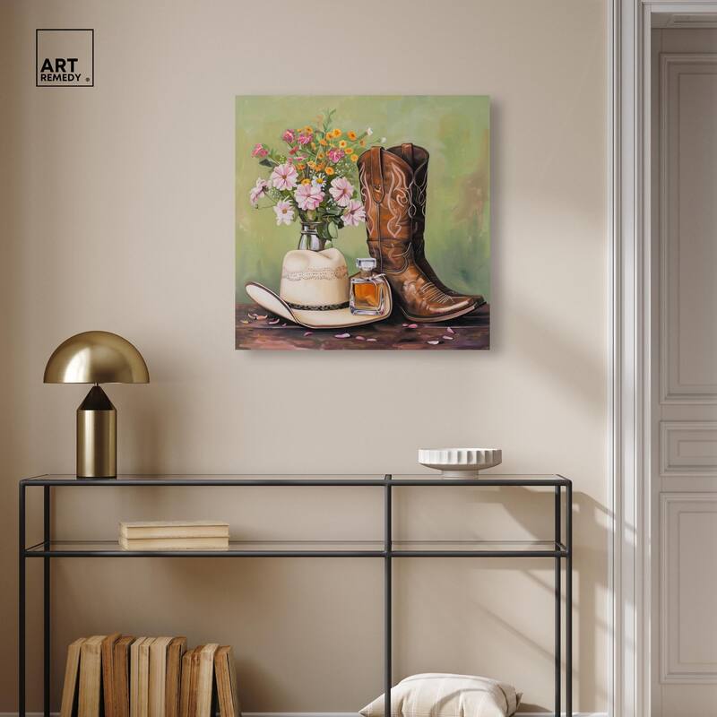 Spring Green Cowboy Necessities Canvas by Art Remedy, Gallery Wrapped