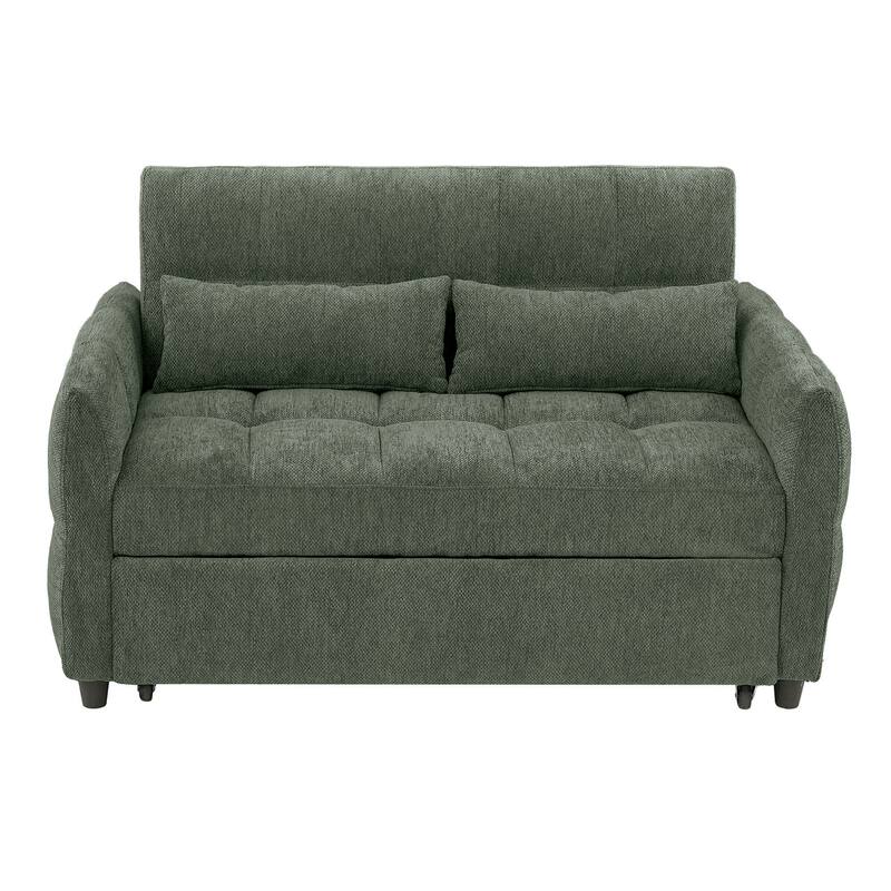 Roomfitters 53 Inch Convertible Loveseat Sofa Bed with Adjustable Backrest and USB Ports, Green Chenille