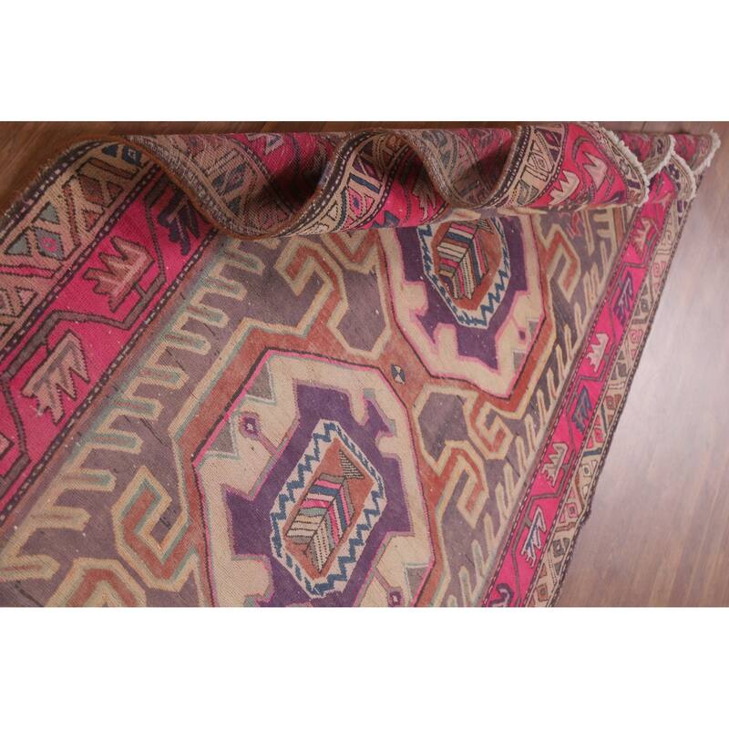 Hand Knotted Oriental 100% Wool Carpet Traditional Geometric Purples Meshkin Runner Rug - 10' 4'' X 4' 4''