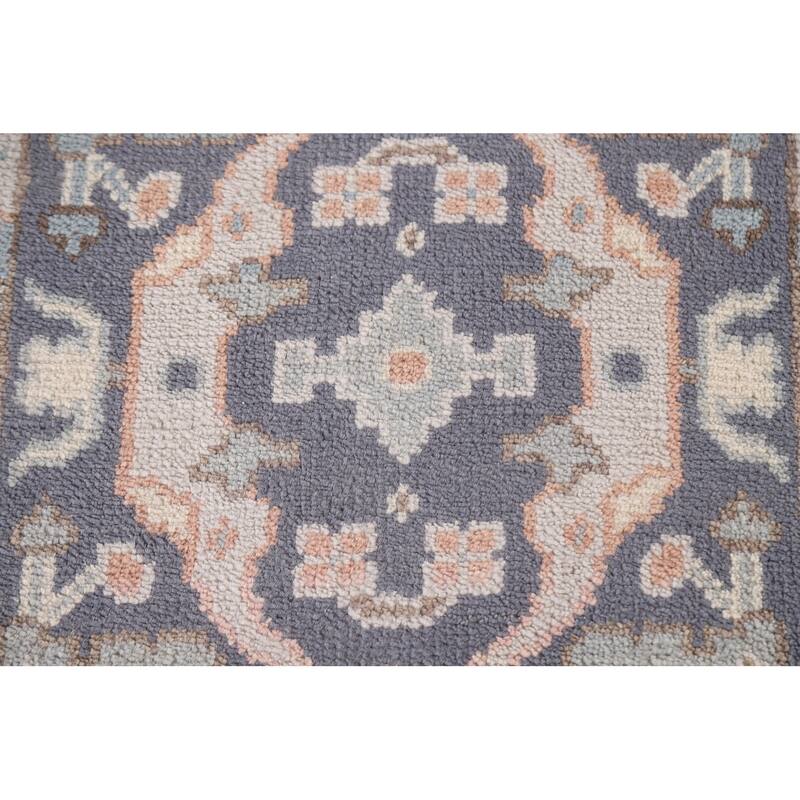 Gray Blue Oushak Indian Runner Rug Hand-Knotted Wool Carpet - 2'5"x 10'0"