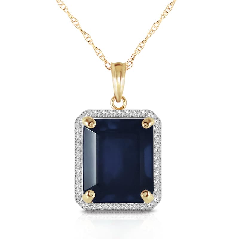 6.6 Carat 14K Solid Gold Gemstone Necklace Natural Diamond Sapphire - 22 Inch - Yellow