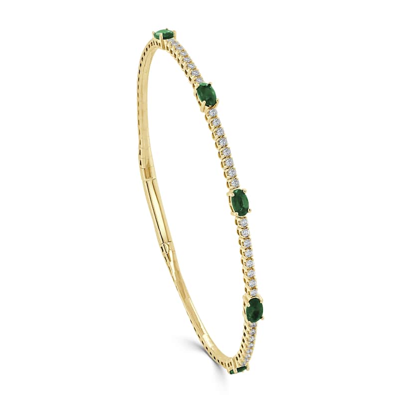 Joelle Collection Diamond & Gemstone Bangle Flexible 14K Gold Emerald, Sapphire - Green - Emerald - Yellow
