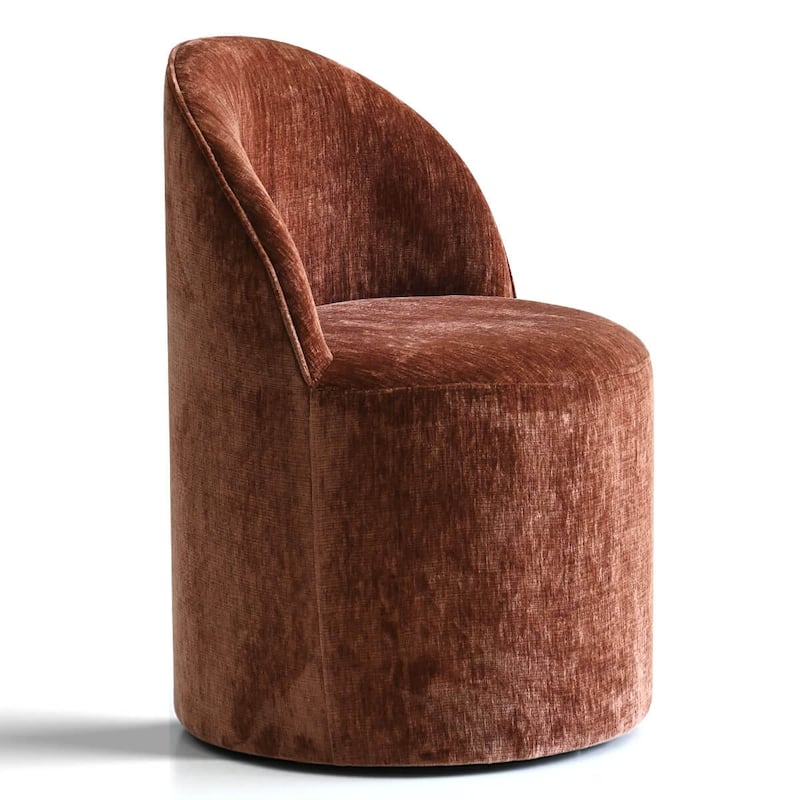 Upholstered Chenille Barrel Accent Chair with Castors(Set of 2)