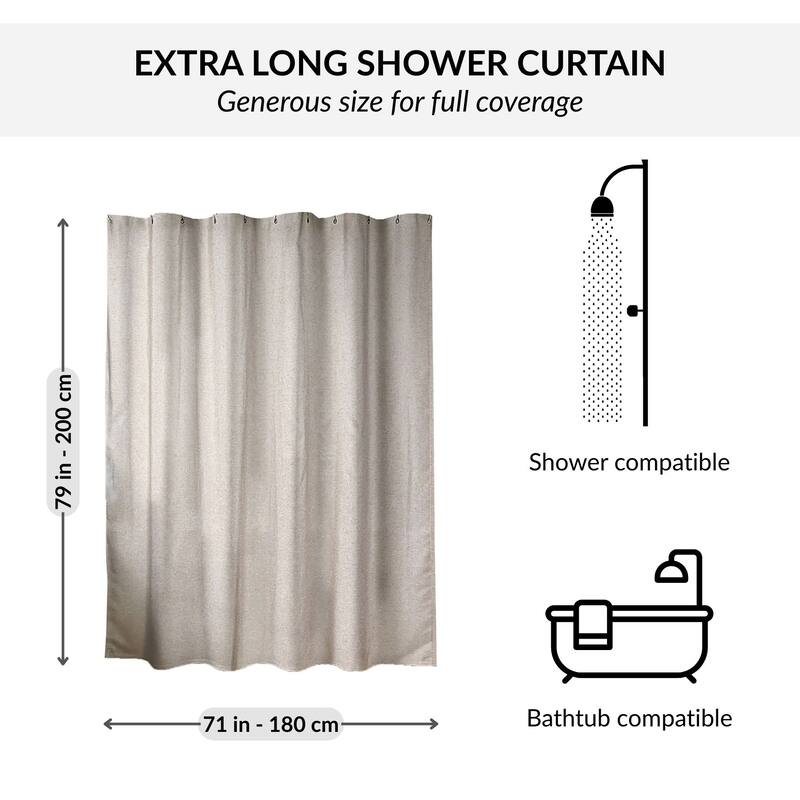 Extra Long Shower Curtain Taupe Linen Look 71 x 79 inches