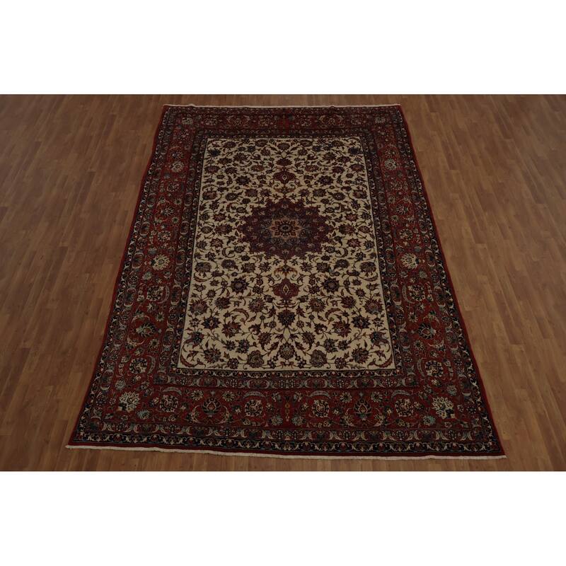 Hand Knotted Oriental 100% Wool Carpet Traditional Floral Beige & Ivories Isfahan Area Rug - 12' 10'' X 8' 9''