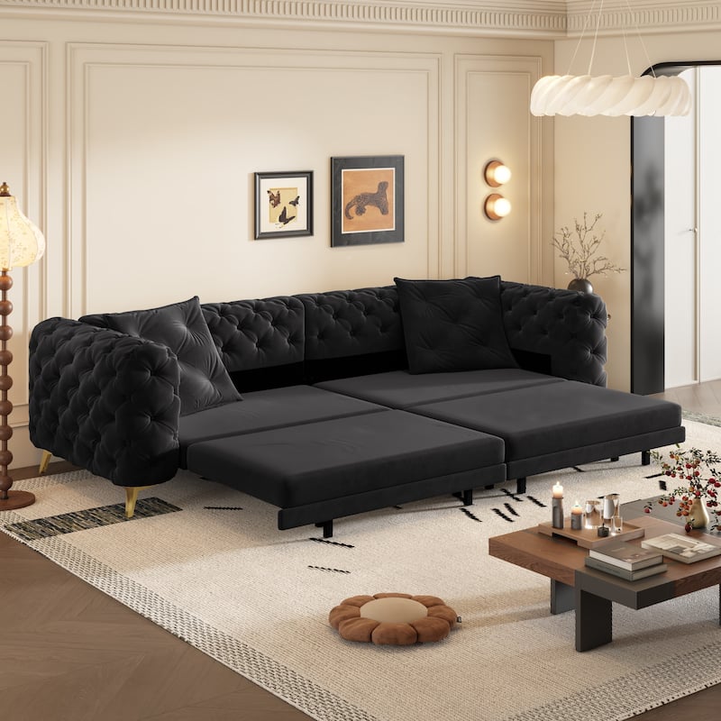 GDFStudio - Velvet 97.7" 3-in-1 Convertible Sleeper Sofa with Pull-Out Bed