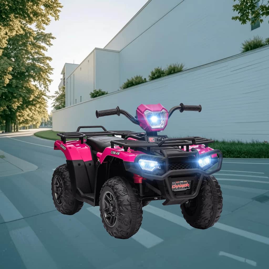 Electric 12V Battery Powered Kids Quad ATV Ride On Car with 2.5 mph Speed, AUX Port, USB Charging, and LED Headlights