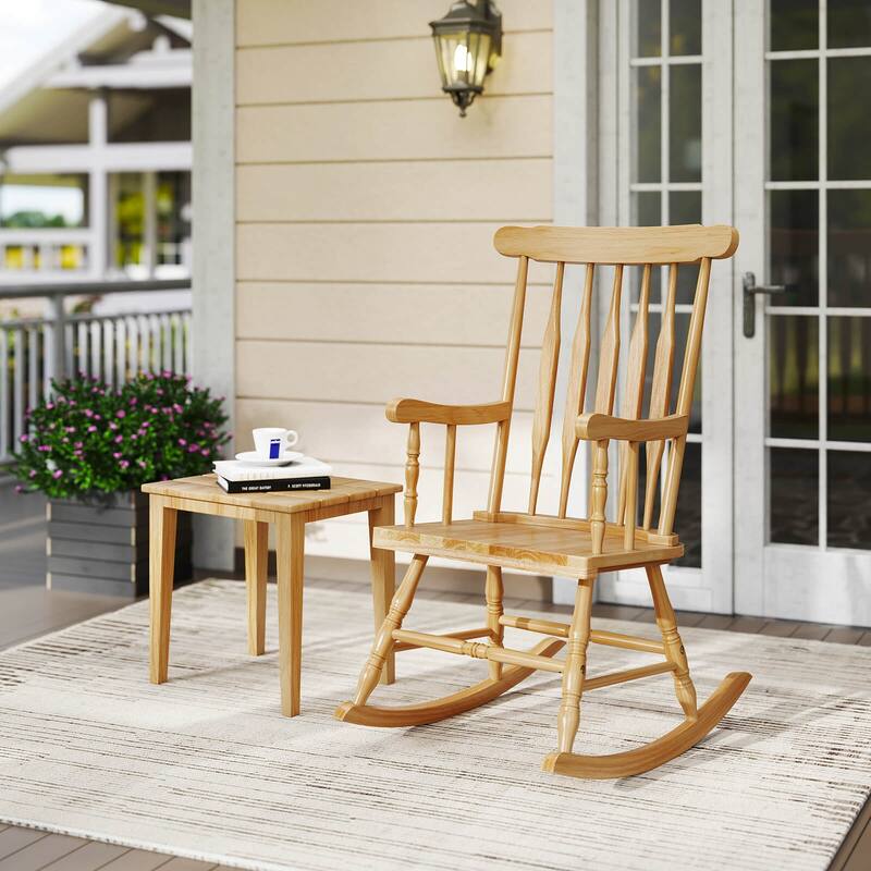 Costway Solid Wood Rocking Chair Porch Rocker Indoor Outdoor Seat - See Details