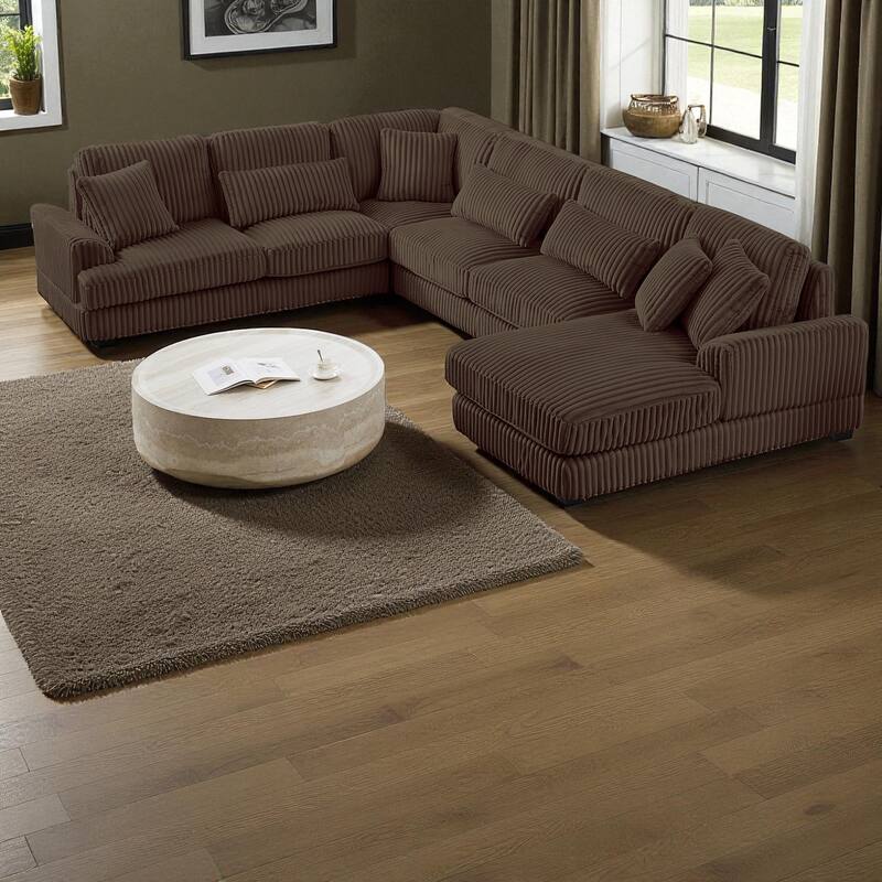 129" Oversized U-Shaped Sectional Sofa with Chaise Lounge, Soft Corduroy Upholstery and Pillows for Living Room