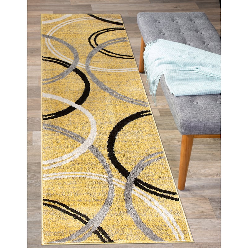 World Rug Gallery Contemporary Abstract Circles Design Area Rug - 2' x 10' - Yellow