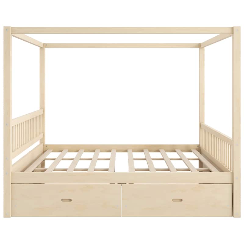 Wooden Canopy Bed with Hidden Storage Drawers by Harper&Bright Designs