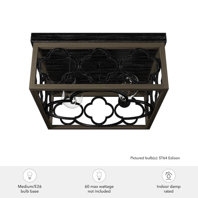Hunter Gablecrest 2 Light Flush Mount Ceiling Light - Entry, Bathroom - Modern Farmhouse, Transitional, Distressed - Damp Rated!