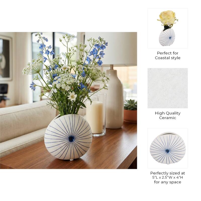 Round Shell Ceramic Vase - Stylish Dotted Pattern Flower Vase