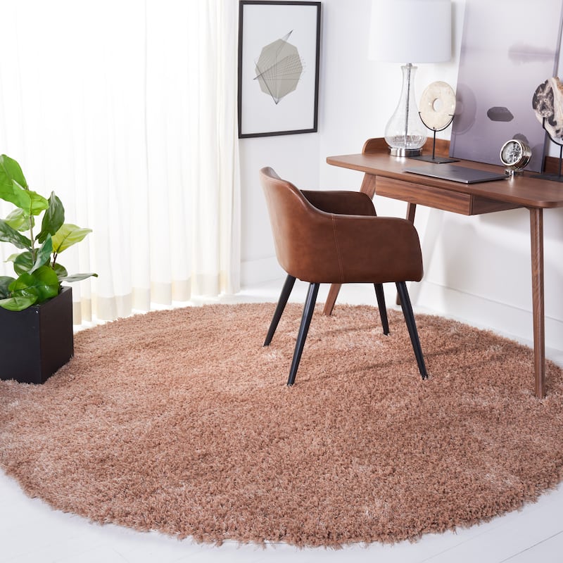 SAFAVIEH Handmade Shag Alysa Shag 1.5-inch Thick Rug - 7' Round - Dark Beig