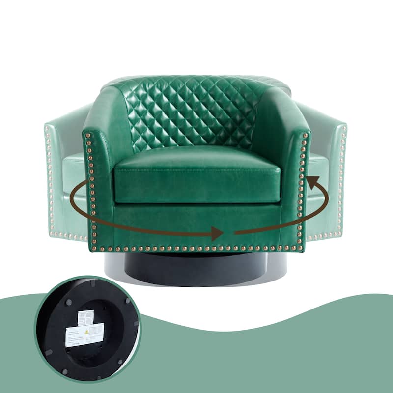 Modern Armchair Faux Leather Nailhead Trim Swivel Accent Chair
