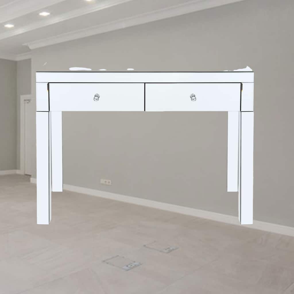 Elegant Rectangular Glass Desk with 2 Drawers, Gold Base, and Spacious Workspace for Small Offices or Bedrooms