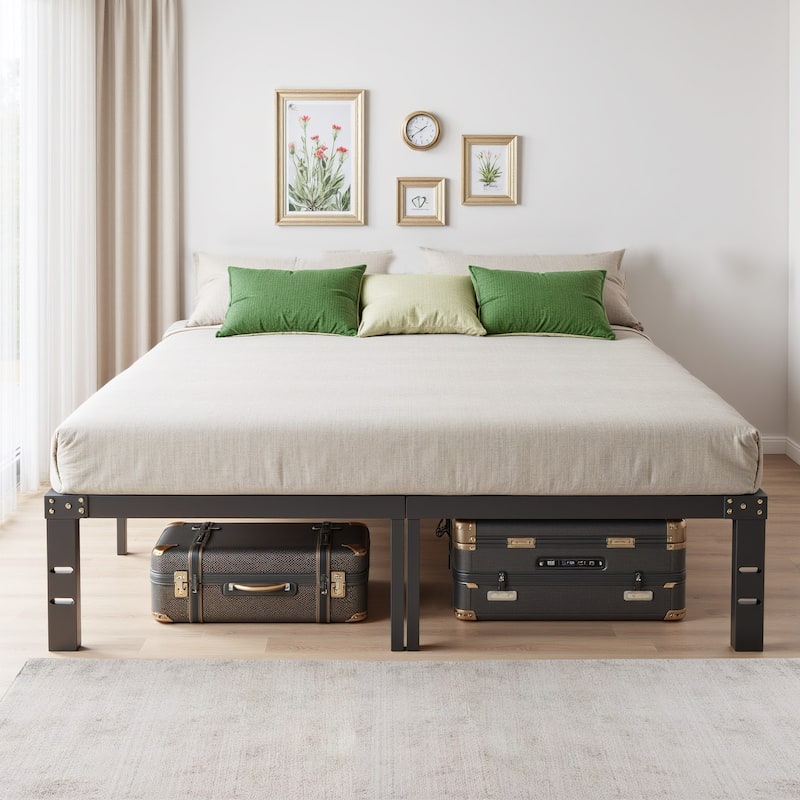 Full Bed Frame, Sturdy Twin Size Metal Platform , No Box Spring Needed, Heavy Duty, Easy Assembly, Under Bed Storage