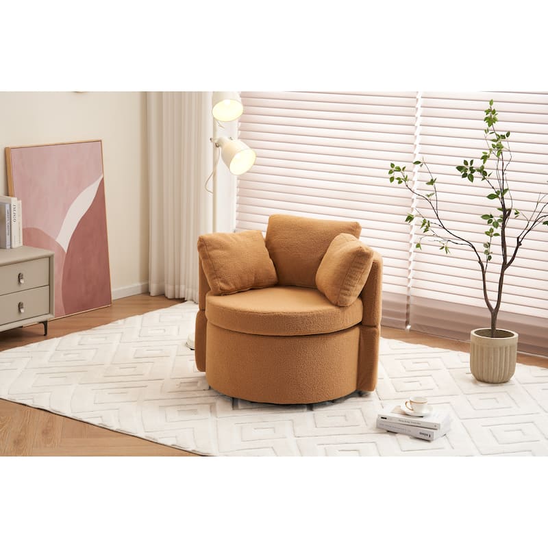 Khaki Modern 31.5" Upholstered Swivel Barrel Chair with Storage and Back Cushion