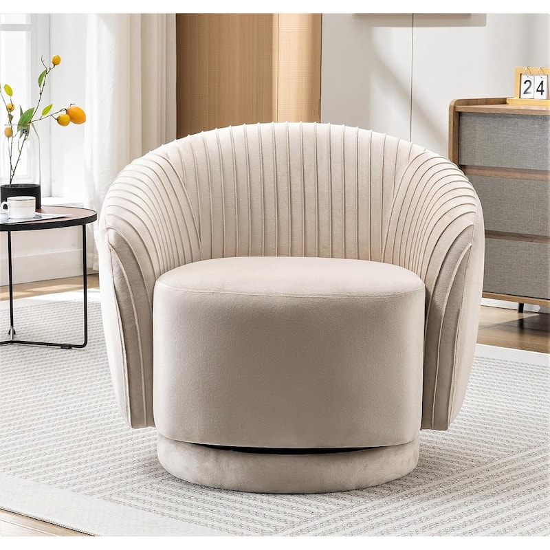 US Pride Furniture Contemporary Velvet Swivel Barrel Chair with 360° Spin Capability Round Accent One-Seater Sofa