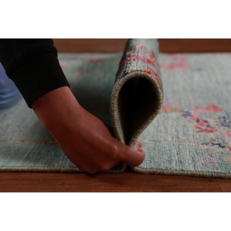 Hand Knotted Oriental 100% Wool Carpet Traditional All-Over Navy Blue & Blues Art Deco Runner Rug - 8' 1'' X 2' 8''