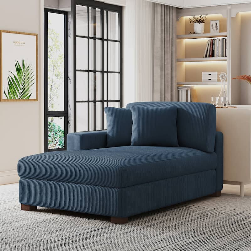 Modern Corduroy Indoor Chaise Lounge Couch with Pillows - Left Facing - Navy/Left