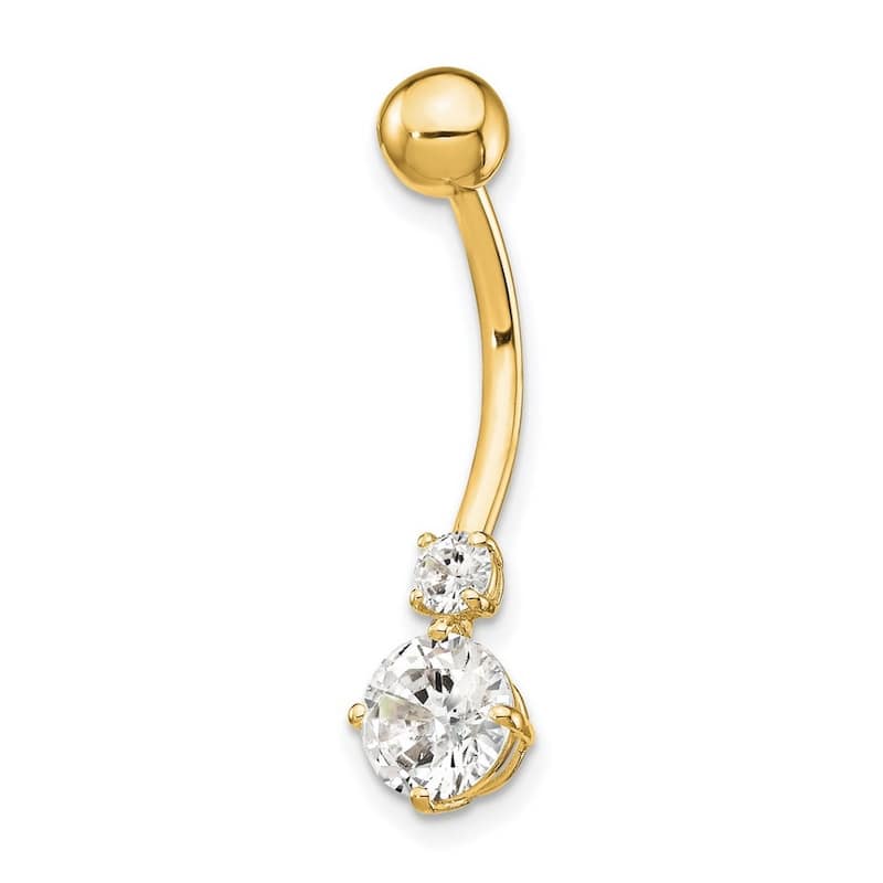 Curata 10k Yellow or White Gold 14g 3 and 6mm Simulated Diamond Internally Threaded Belly Ring - 7x26mm - Yellow Gold