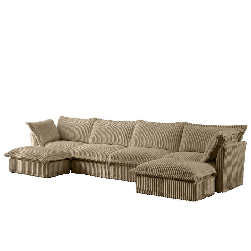 Modern 4 Seater Upholstered Sofa with 2 Ottomans and 2 Pillows