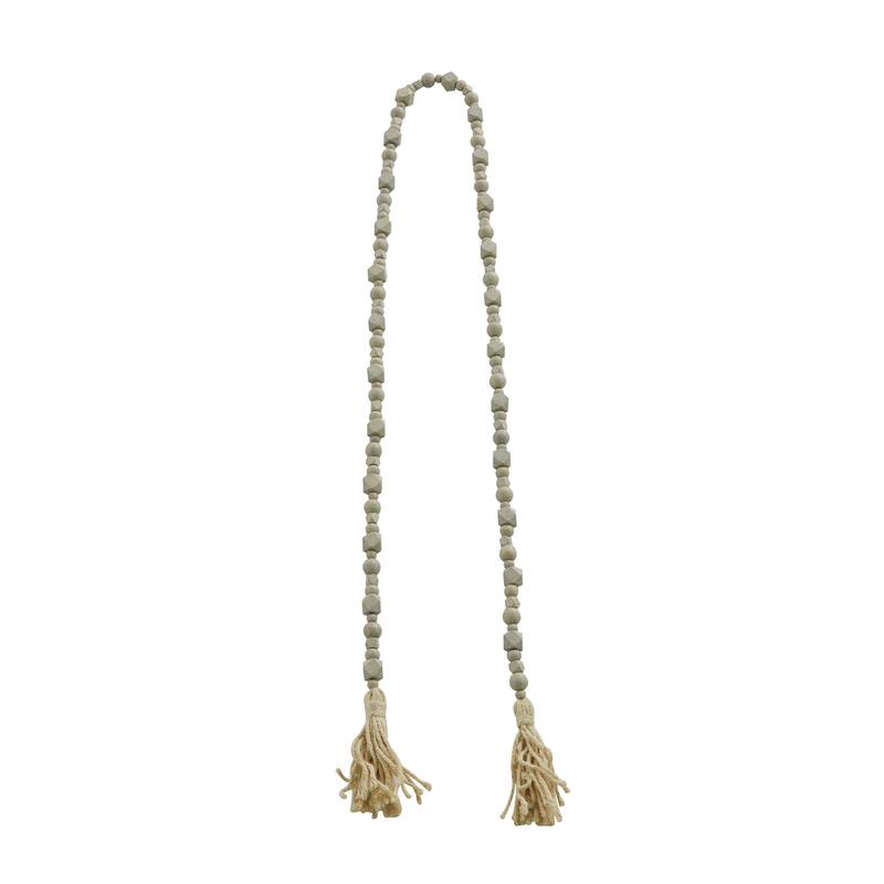 Bohemian Natural Wood Bead Garland with Cotton Tassels - 80 x 1