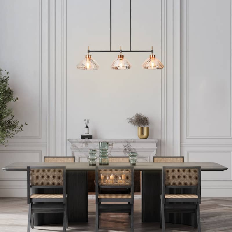Flyn Modern 3-Light Linear Island Chandelier with Mercury Glass Pendant for Kitchen Island Dining Room