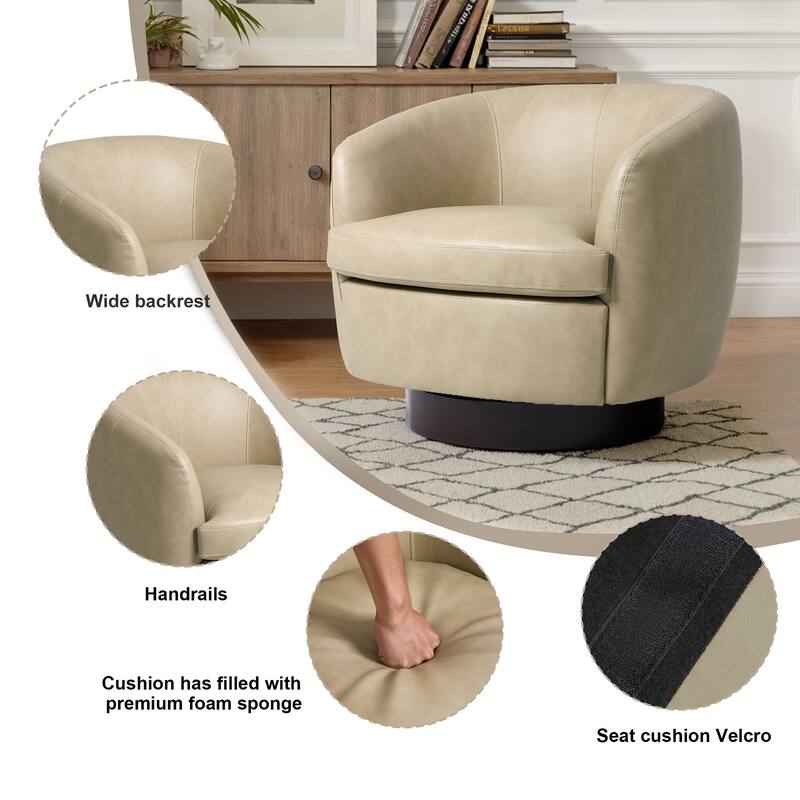 Low Back PU Leather Barrel Chair 360° Swivel Accent Chair for Living Room