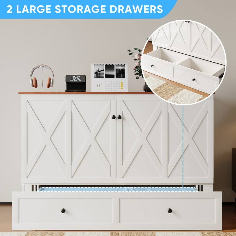 Mixoy Modern Full/Queen Size Murphy Bed Chest with Mattress and Storage