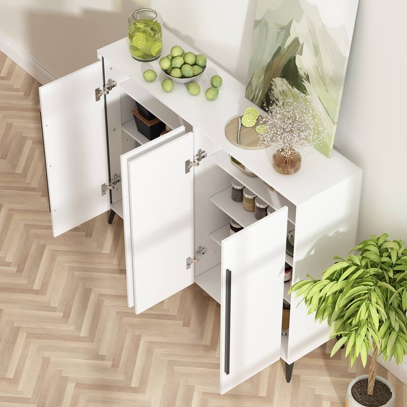 4 Door White Entryway Shoes Storage Cabinet Adjustable Shelf Sideboard