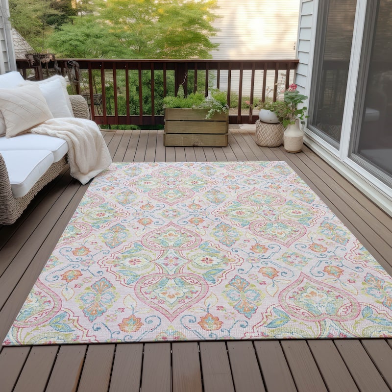 Machine Washable Indoor/Outdoor Traditional Spades Chantille Rug - Pink - 3' x 5'